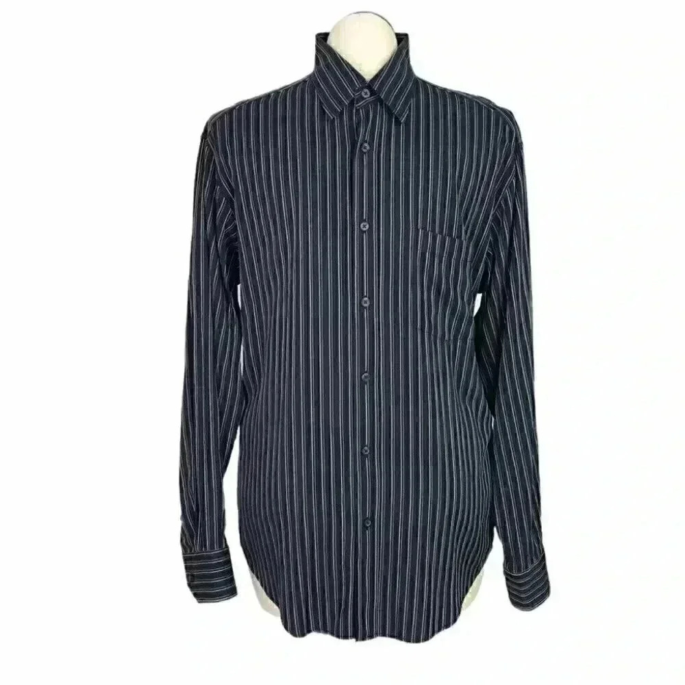 Bugatchi Uomo Men XL Striped Shirt Regular Modal Blend Long Sleeve Blue White